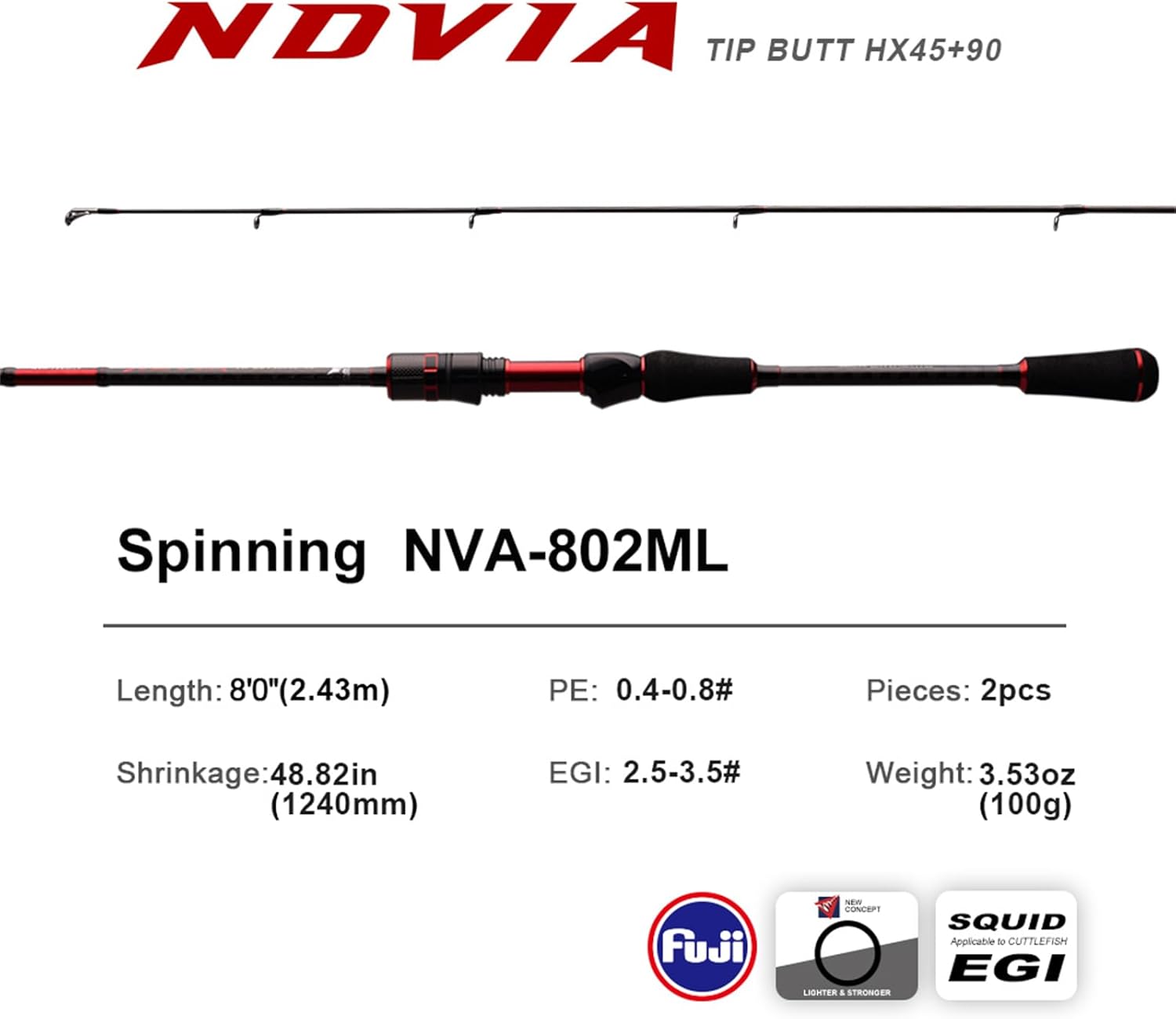 PURELURE Novia Inshore Spinning Rod Saltwater 7'2''-8'6'', TORAY 30T Carbon Fishing Rod Regular Fast, Split Reel Seat Design, Fuji Guides, Boat Fishing for Big Tail Squid Cuttlefish