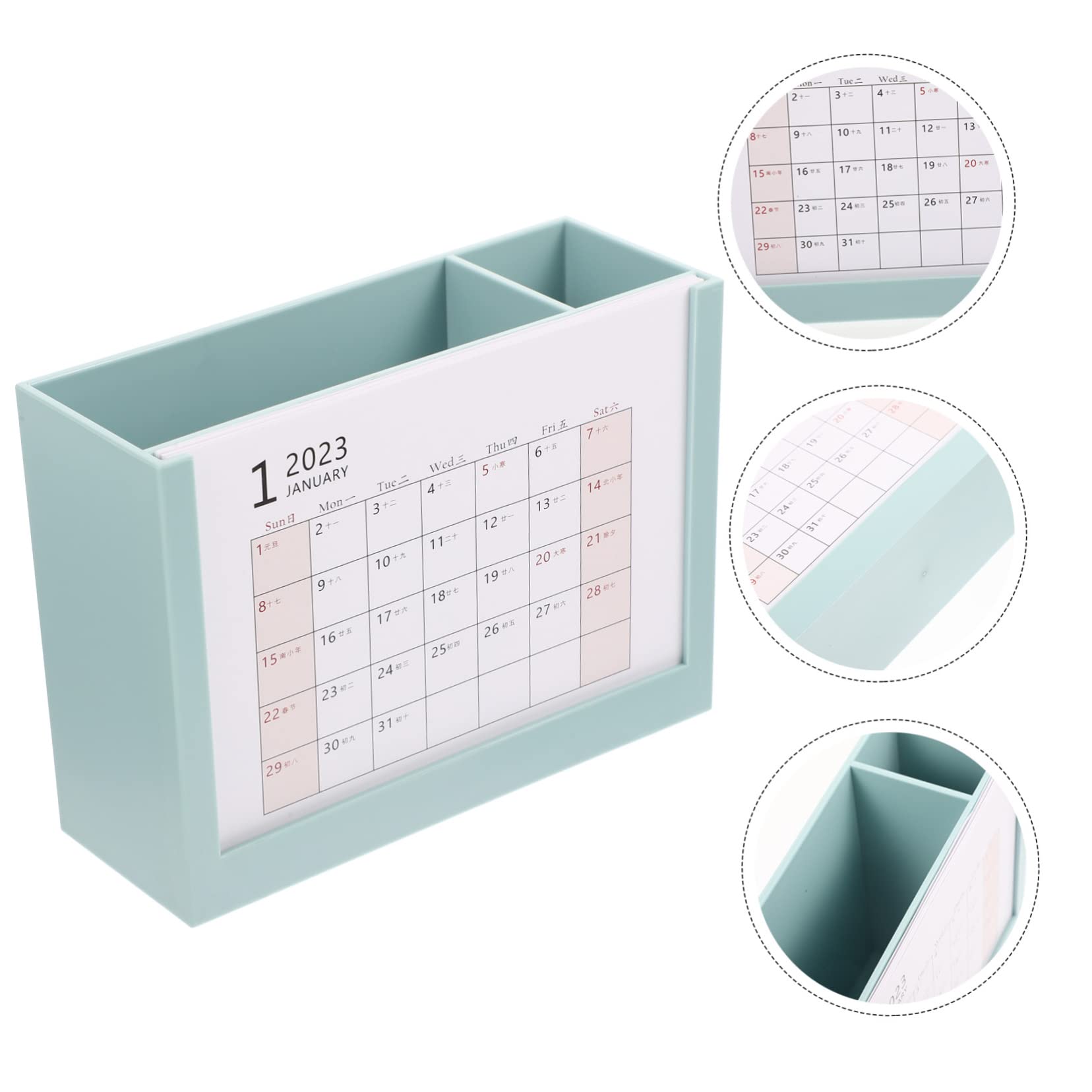 VILLCASE 3 Stück 2023 2023 Stifthalter-Tischkalender Mini-Tischkalender Schreibtisch-Container Tageskalender storage boxes aufbwahrungs-box vielseitiger Bürokalender Desktop-Container p.s