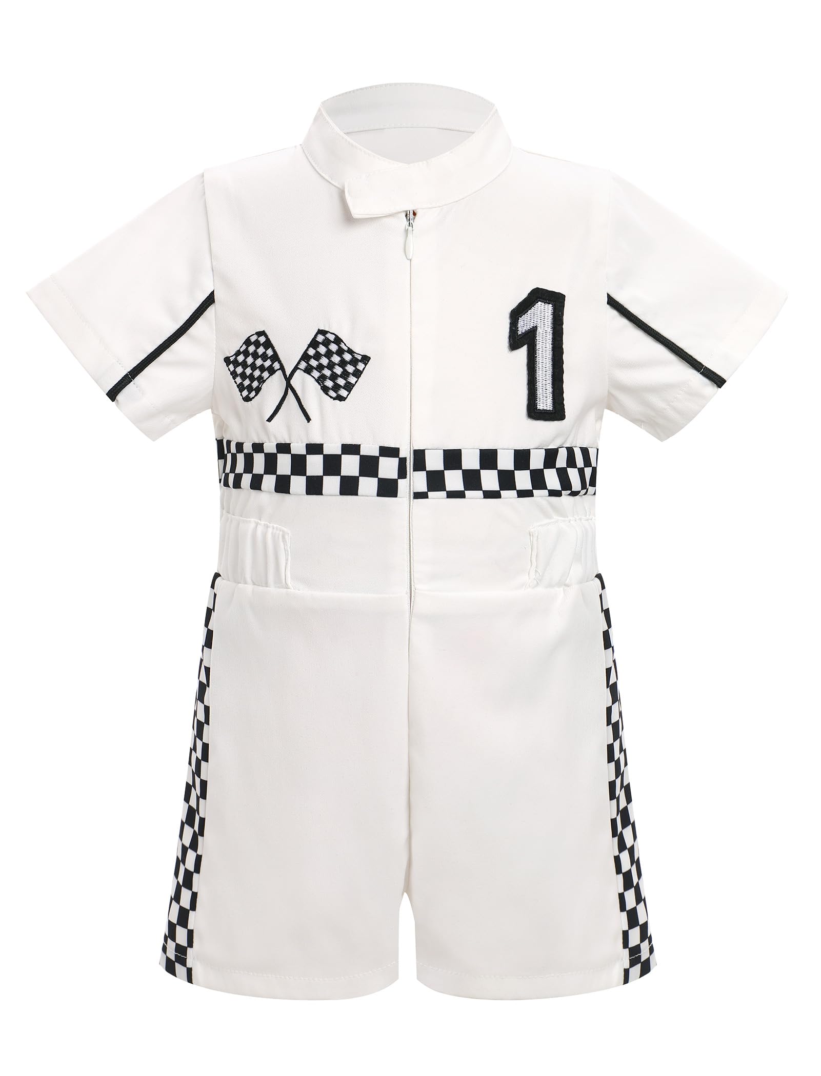 IDOPIP Baby Boys 1st 2nd Birthday Outfit Race Car Driver Romper Girls Boy Racer Jumpsuit Racing Suit Toddler Dress up Costume