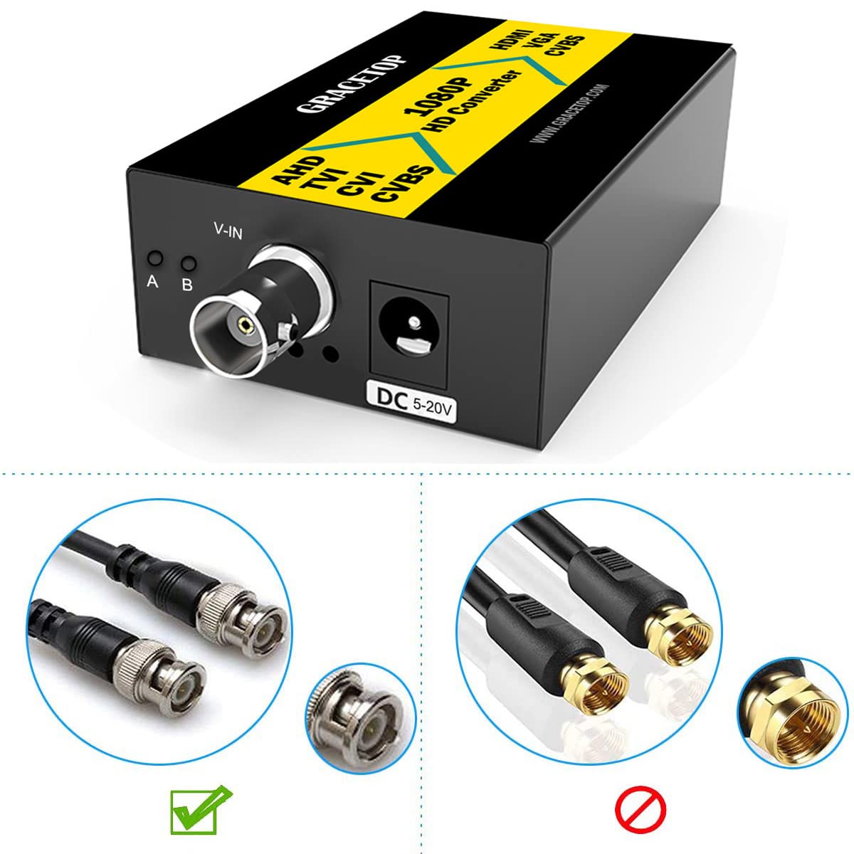 Convertitore AHD a HDMI, convertitore RCA a HDMI 4 in 1 composito CVBS TVI CVI AHD a HDMI VGA CVBS BNC Converter supporto 720P/1080P/3MP/4MP per monitor HDTV DVR
