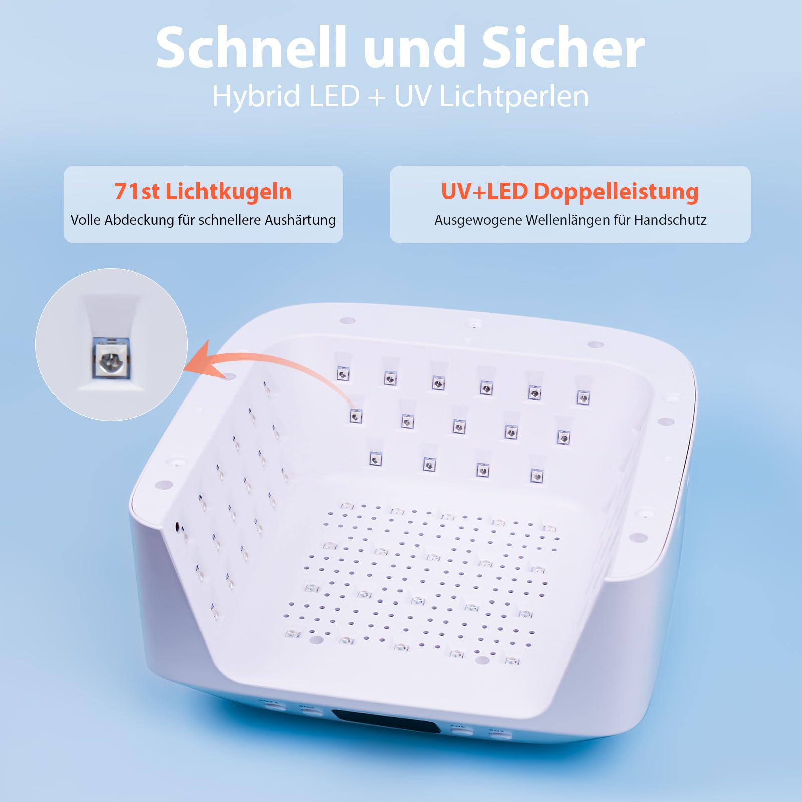 Delanie LED UV Lampe für Gelnägel mit 71 Lampenperlen & Doppelten Anzeigen, Professioneller LED Nagellampe Nageltrockner mit 4 Timer-Einstellungen & Auto Sensor, UV Nagellampe für Gelnägel & Nagellack
