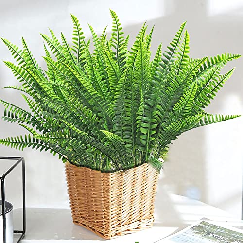 Elechood 10 Bundles Artificial Boston Fern Plants, Bushes Faux Plants Shrubs Greenery Uv Resistant For House Office Garden Indoor Outdoor Window Box Decorating #TOP5