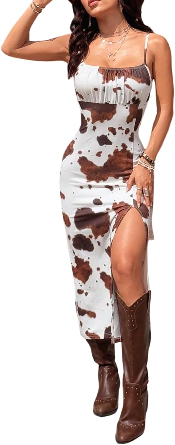 Verdusa cowgirl dress boho bodycon slit thigh cami dresses