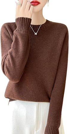 100% Merino Wool Sweaters for Womens Fall Winter Knitted Thick Pullover Long Sleeves Loose Warm Crew NeckWQ705
