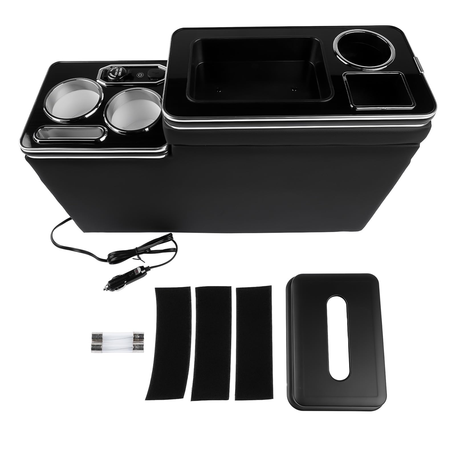 Compartimento de Almacenamiento de la Consola Central con 1 Salida para Encendedor de Cigarrillos, 3 Puertos USB, 2 portavasos, 1 Soporte para teléfono y 1 cajón Compatible con T4 T5