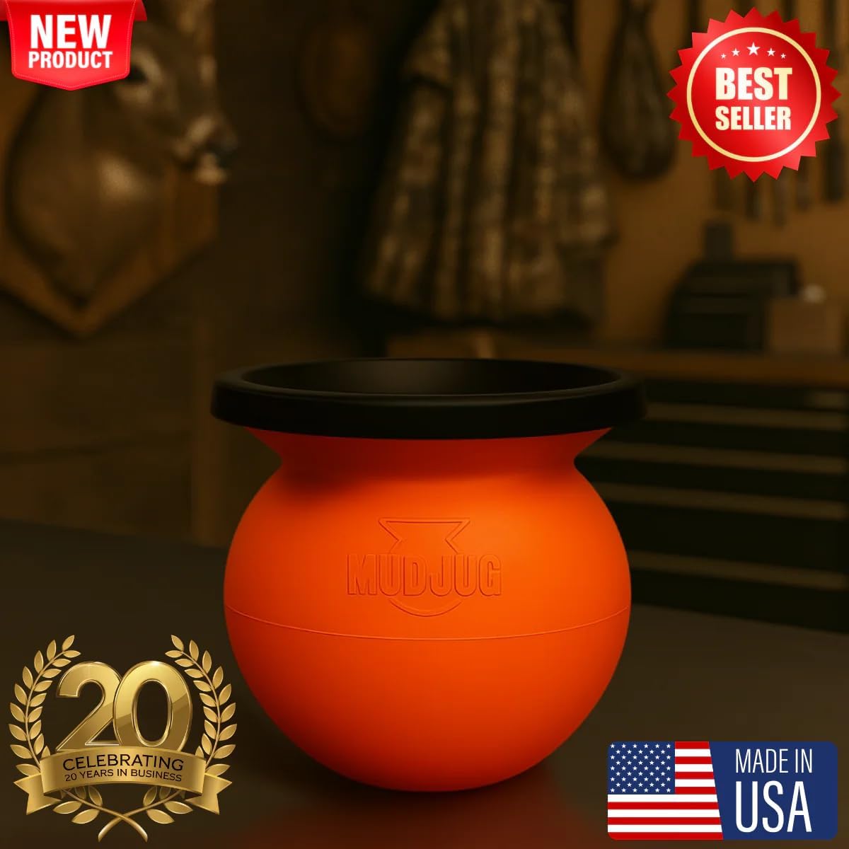 Mudjug Orange Classic Portable Spittoon – Travel Ready Spit Jug with Deep Funnel, Spill-Resistant Design, Weighted Base for Enhanced Stability, Easy to Carry Dip Spit Cup