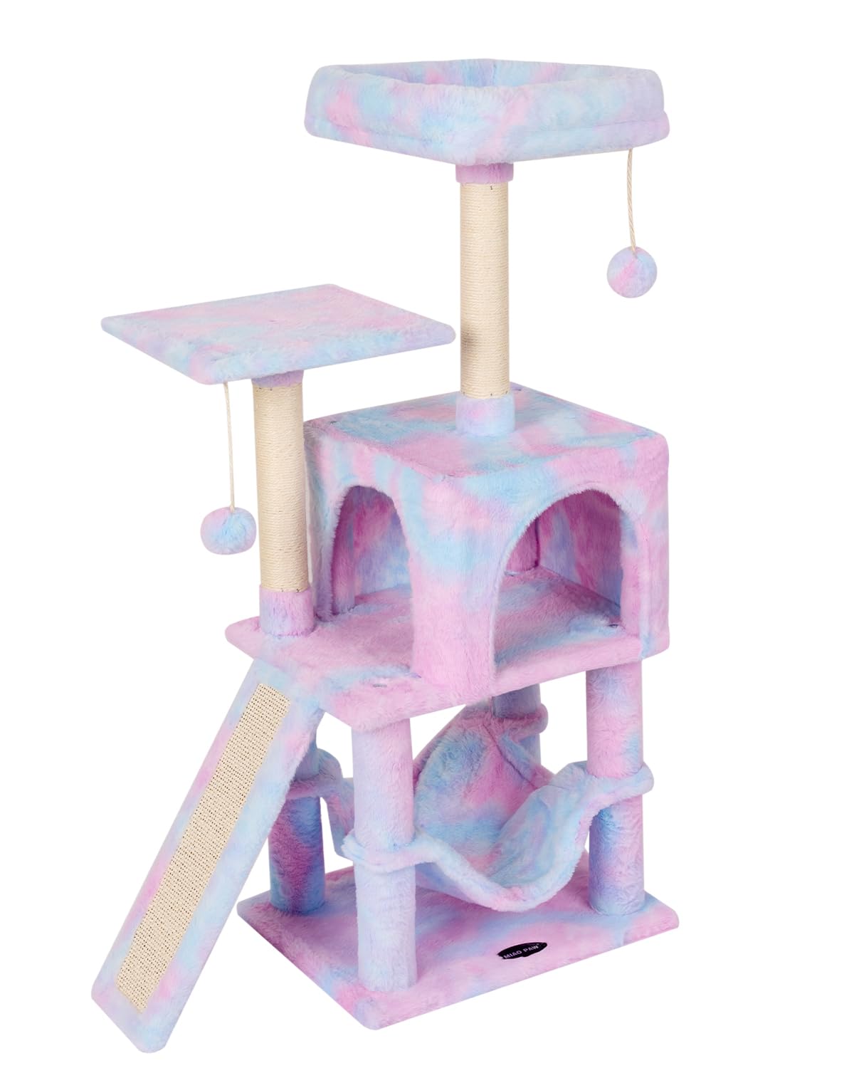MIAO PAW Rainbow Cute Cat Tree for Indoor Cat Tower with Scratching Post Modern Activity House Hammock Hanging Ball Condo with Board