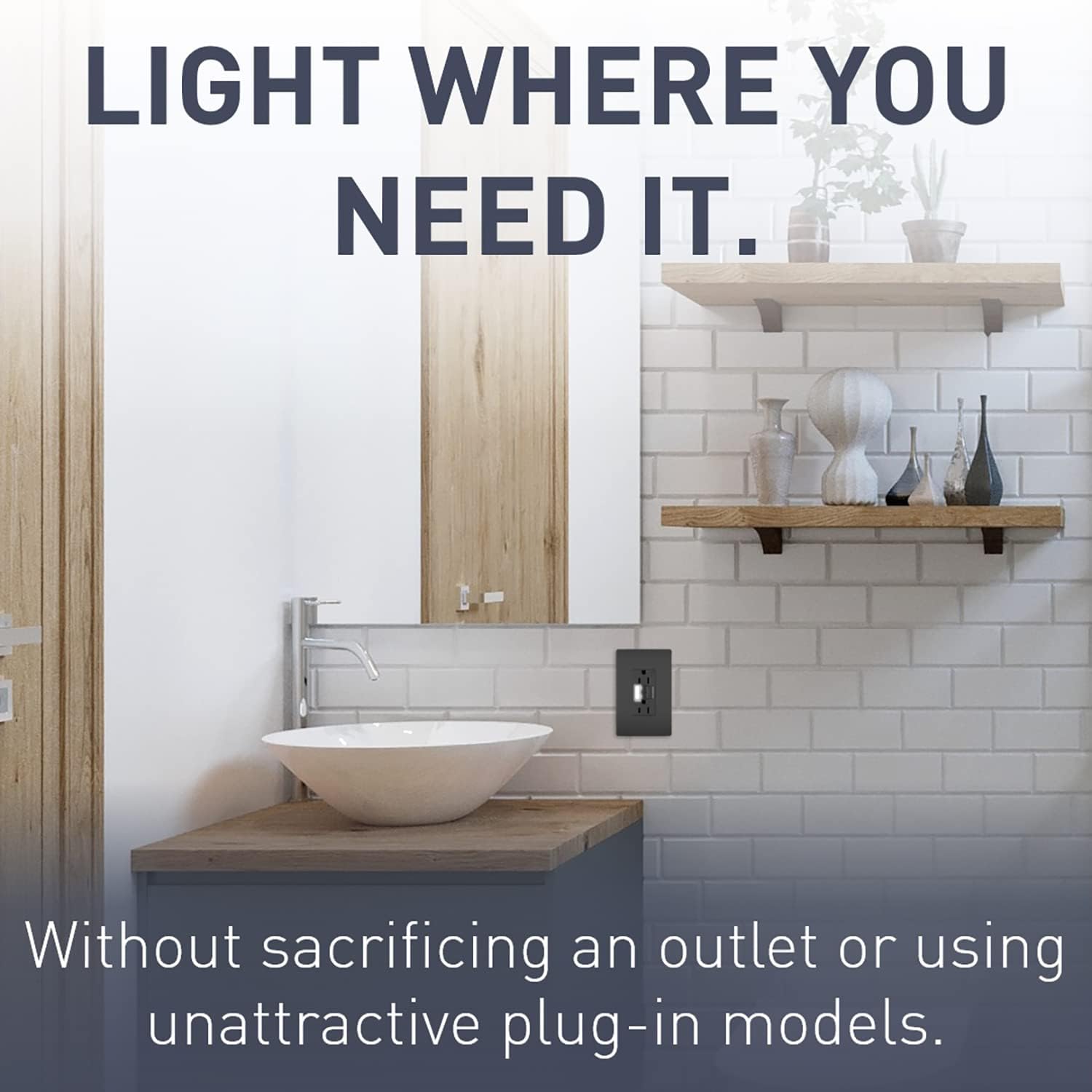 Legrand Radiant Night Light 15A, Self-Test GFCI Outlet, Safe For Kids, Tamper-Resistant, Black