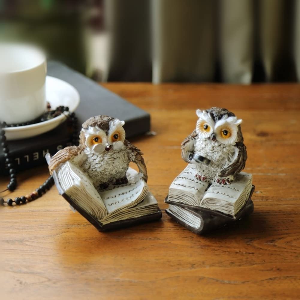 Amazon.co.jp: フクロウの彫像の装飾、フクロウの読書本の置物かわいい