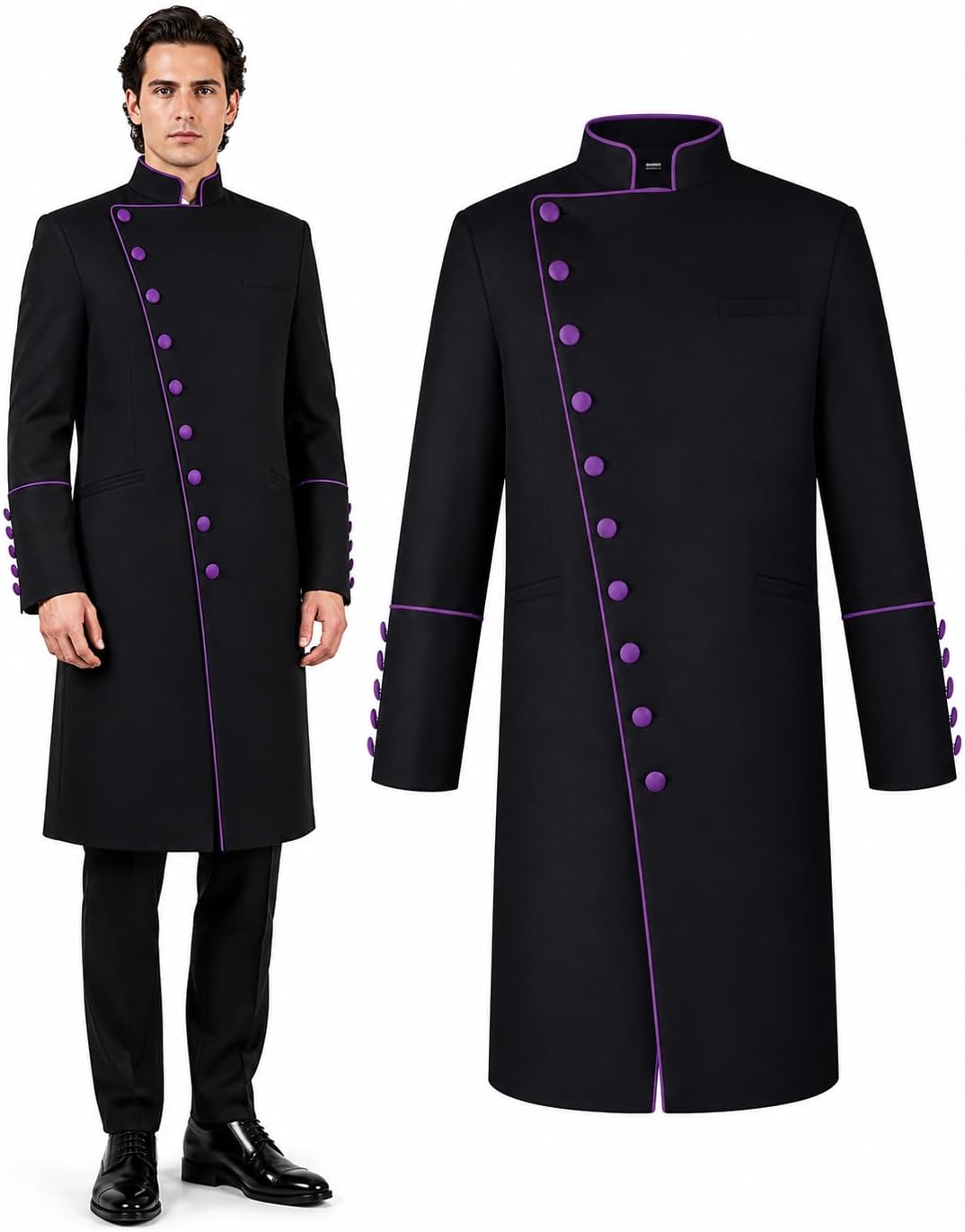 Clergy Robes for Men Stand Collar Pastor Robe Long Cassock Jacket Minister Preacher Costume Cosplay for Halloween