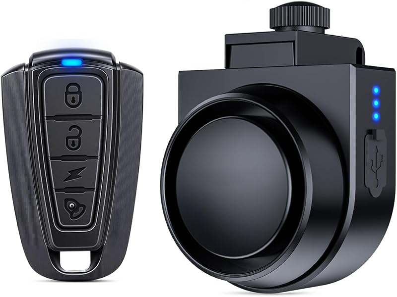 Alarma de bicicleta ruidosa de 115 dB, alarma de bicicleta antirrobo inalámbrica con IPX5 resistente al agua, recargable por USB-C, alarma de seguridad para bicicletas eléctricas, motocicletas, scooters, seguridad en ciclismo y conducción al aire libre