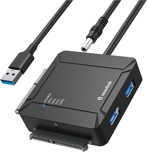WAVLINK Lector de disco duro SATA a USB 3.0 de doble bahía para HDD SSD de 2.5 de 3.5 pulgadas, adaptador de disco duro externo portátil con