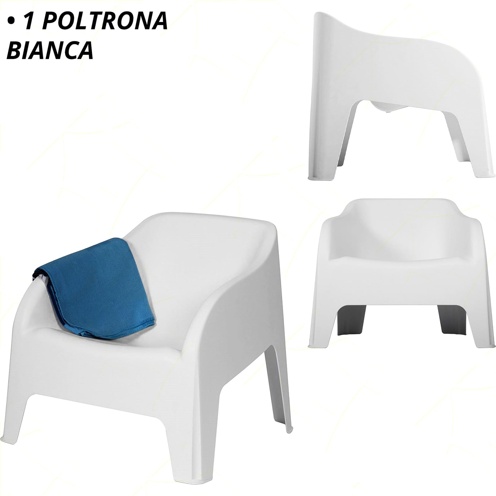 Sicignano - Sillón con reposabrazos de jardín, de resina, 79 x 76,5 x 70 cm de altura, impermeable, compacto, fácil de limpiar, para decoración de exterior, jardín, terraza, fabricado en Italia (1