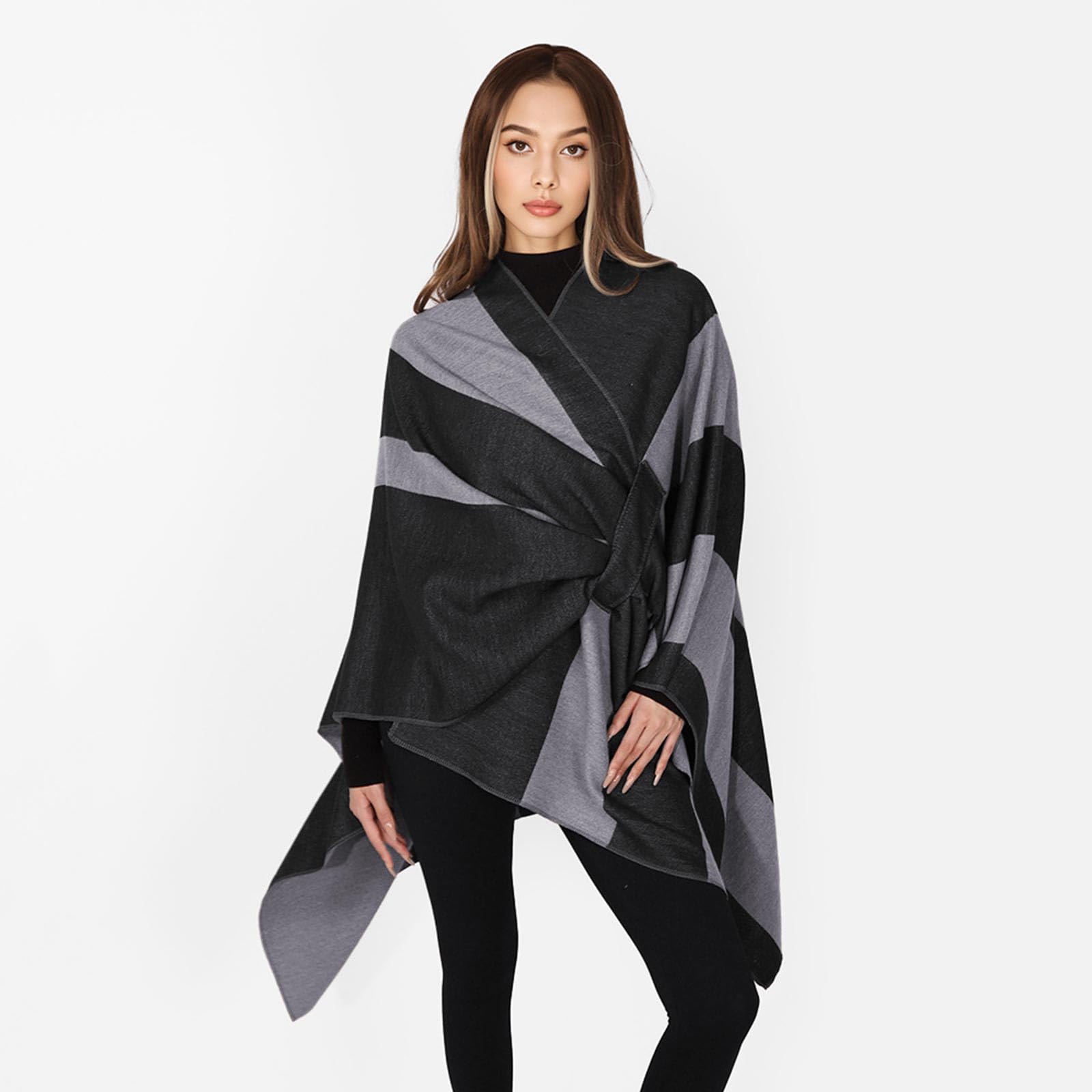 Poncho da Donna Reversible Cape Elegante Open Front Winter Cardigan Sciarpa Calda Lavorata a Maglia