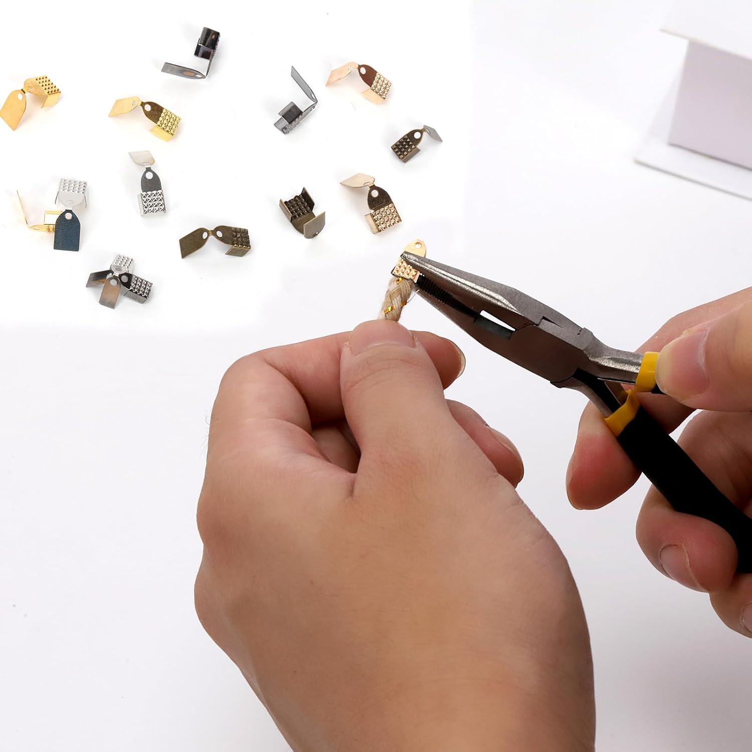 Swpeet 451Pcs 5 Colors 4mm 5mm 6mm Fold Over Cord Ends Cord Crimp Tips with Installation Pliers Assortment Kit, Leather Ribbon Cord End Clasp Tips Caps, Jewelry Connector for DIY Jewelry - Image 6