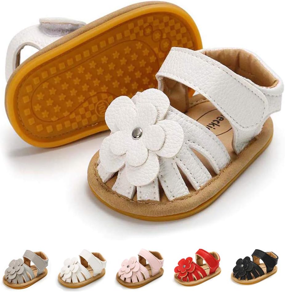 Infant Baby Girl Boy Sandals Comfort Premium Summer Outdoor Casual Beach Shoes with Flower Bowknot Anti Slip Rubber Sole Newborn Toddler Prewalker First Walking Shoes
