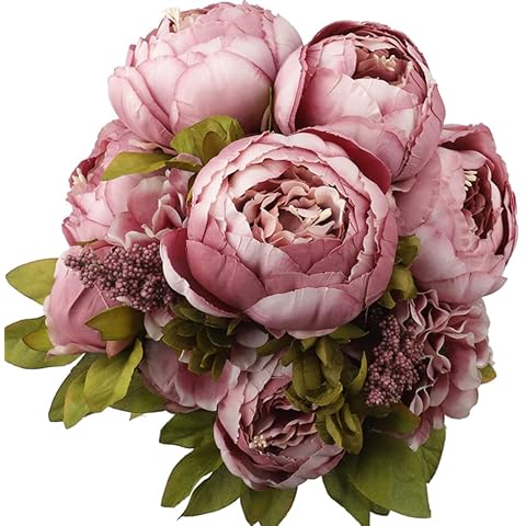 Decpro 1 Pack Artificial Peony Bouquet, 19'' Silk Big Peonies Flowers with Buds for Wedding Home Office Hotel Decoration, Table Centerpieces, DIY Floral Arrangements ( Cameo Brown) Cover