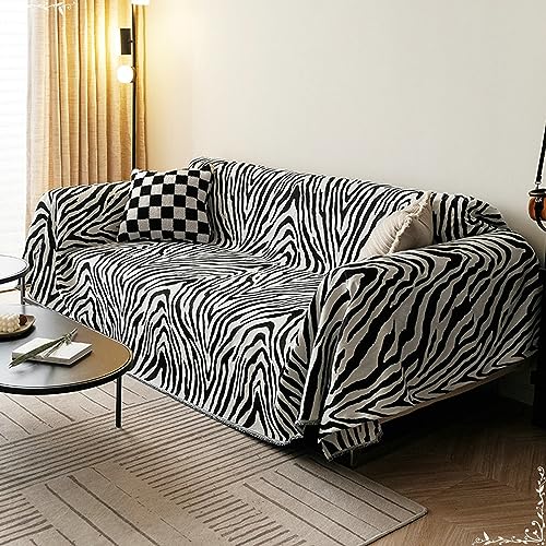 ANAZOZ Plaid Couverture Canapé, 180x300CM, Convient à 3 Places, Motif Zèbre, Double Faces, Noir Blanc, Housse de Canapé Chenille Protection, Anti Griffe de...