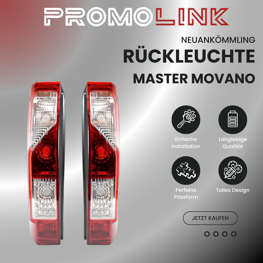 Luce Posteriore Compatibile con Renault Master Opel Movano Nissan NV400 dal 2010 con E-Prüf 265500023R 265550023R (Destra)