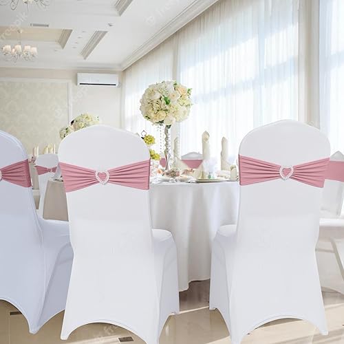 Miniatura 6 de Howhic Paquete de 60 bandas elásticas de elastano para silla con hebilla deslizante, lazos elásticos universales para bodas, banquetes, fiestas,