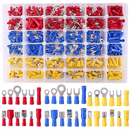 Glarks 540pcs 22-16/16-14/12-10 Gauge Mixed Quick Disconnect Electrical Insulated Butt Bullet Spade Fork Ring Solderless Crimp Terminals Connectors Assortment Kit #1