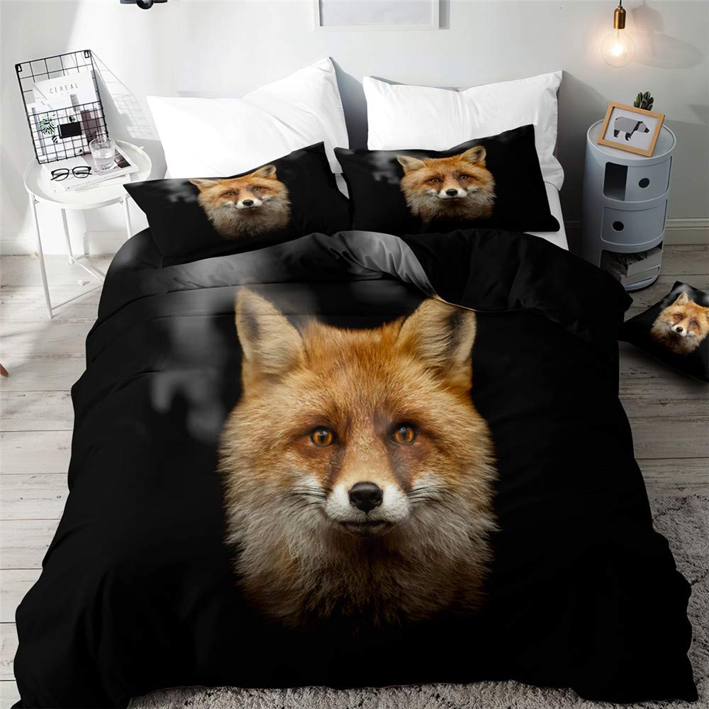 Morbuy Boys Black Fantasy Fox Print Duvet Cover Set For Single Double Super King Size Bed, 3D Printed Microfiber Bedding Sets Duvet Set With Pillowcases And Quilt Case (,King-220X230cm)