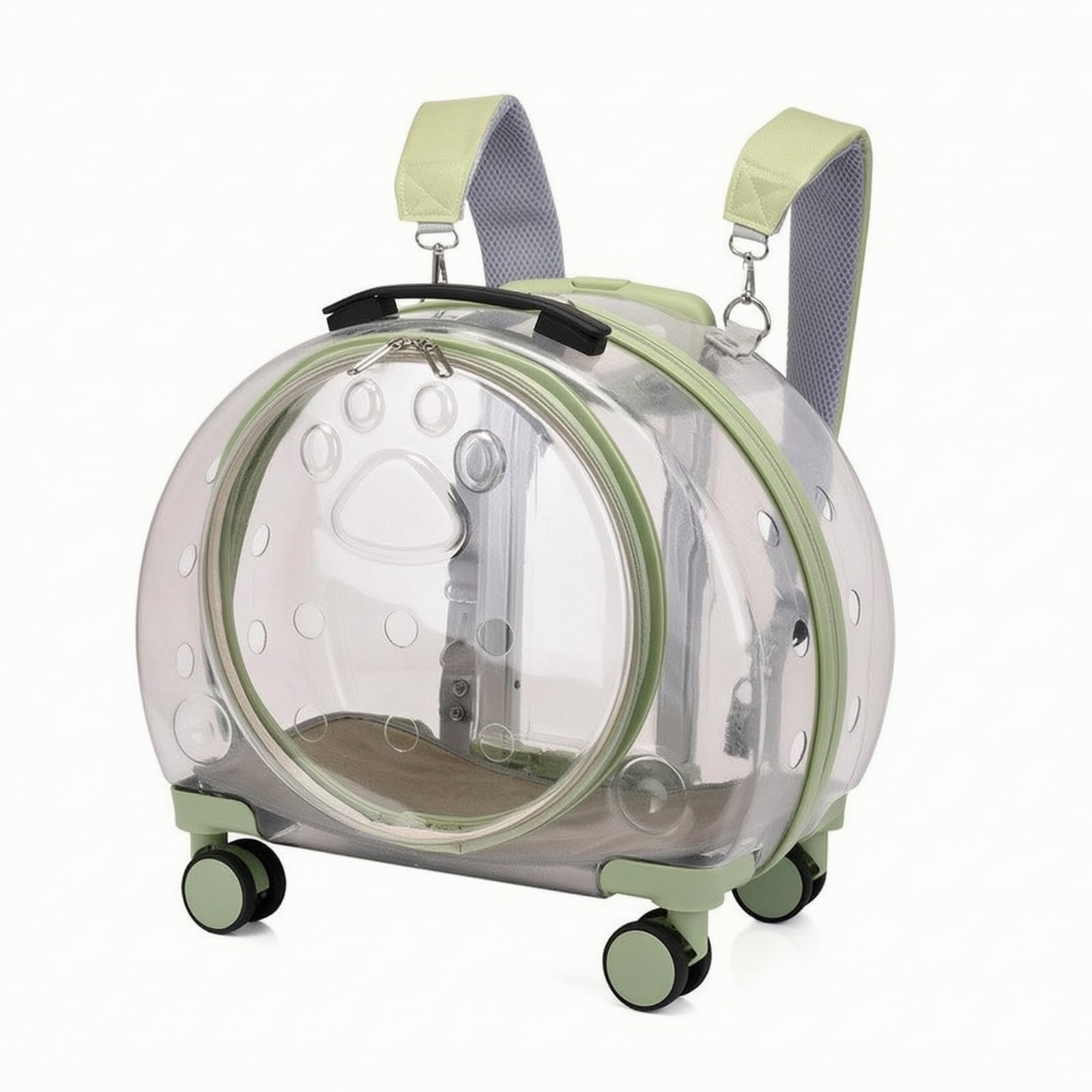 katzentrolley transparent katzentrolley mit sichtfenst belüftet transportbox mit teleskopgriff für katzenbesitz, Grün, 1904-2-Volltransparent Hellgrün
