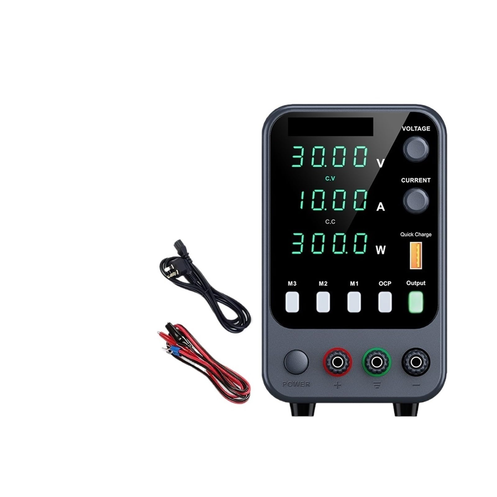 alimentación CC digital Fuente de alimentación CC ajustable, fuente de alimentación de laboratorio de 30 V 10 A, fuente de alimentación conmutada con almacenamiento de memoria, carga rápida USB de 5 V
