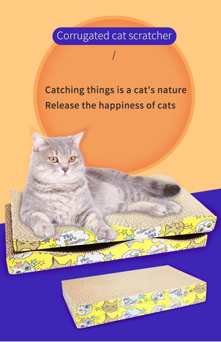 cat Scratching Board,Super Durable Paper Leather Pads,Premium Cardboard cat Scratcher for Indestructible cat Scratching Board & Scratch pad for Cats Asinpa (Yellow Waves, 9.44in*16.33in*2.54in)