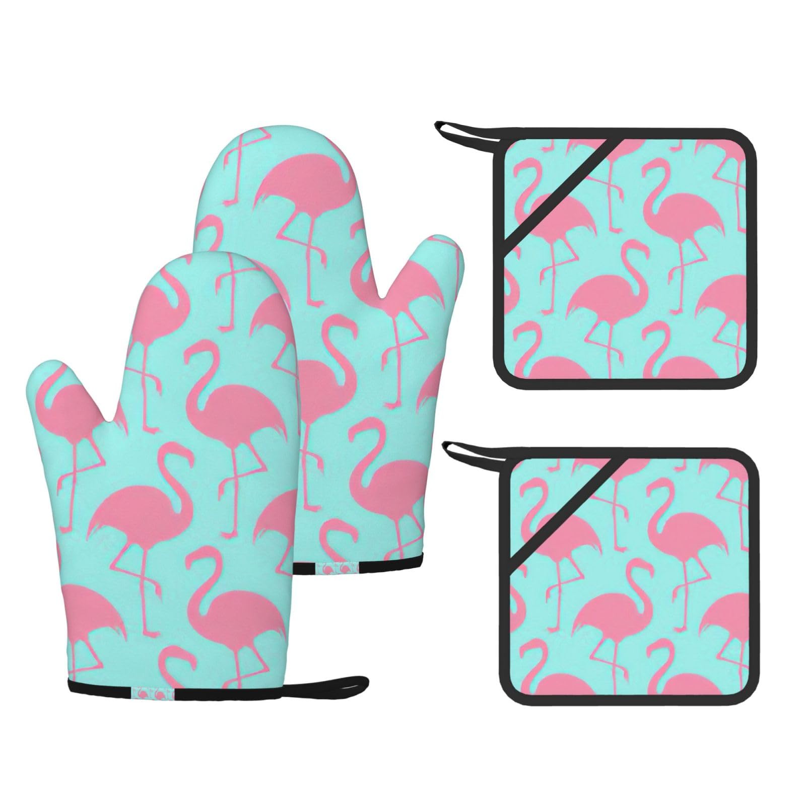Gants de cuisine flamant rose pour plats chauds au four et barbecue