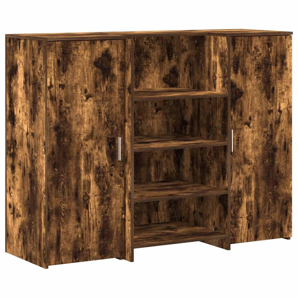 Comptoir de réception chêne fumé 135 cm avec rangements pour entreprise