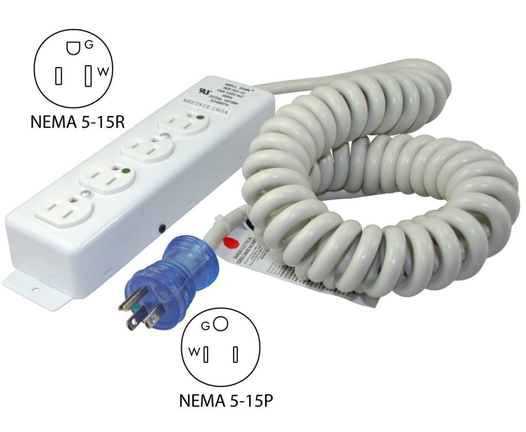 Conntek 55220-CC Up to 12-Feet 14/3 Hospital Grade Coiled Cord with Medical 4 Outlets Power Strip for Model UL1363A