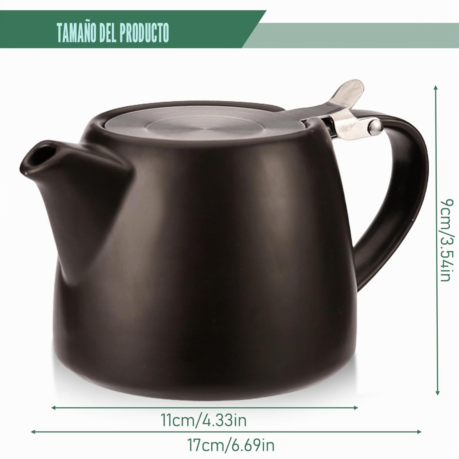 Tetera con colador, 500 ml, tetera de cerámica negra, olla de té de porcelana, accesorios para té suelto, aislada y sin goteo, calor duradero