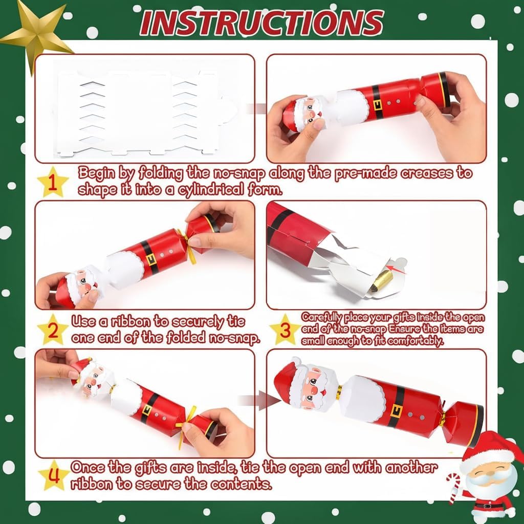 24 Packs DIY Christmas Cracker Kit No Snap Xmas Party Table Favors Snowflake Reindeer Christmas Party Cracker Candy Boxes for Holiday Dinner Decoration Gift