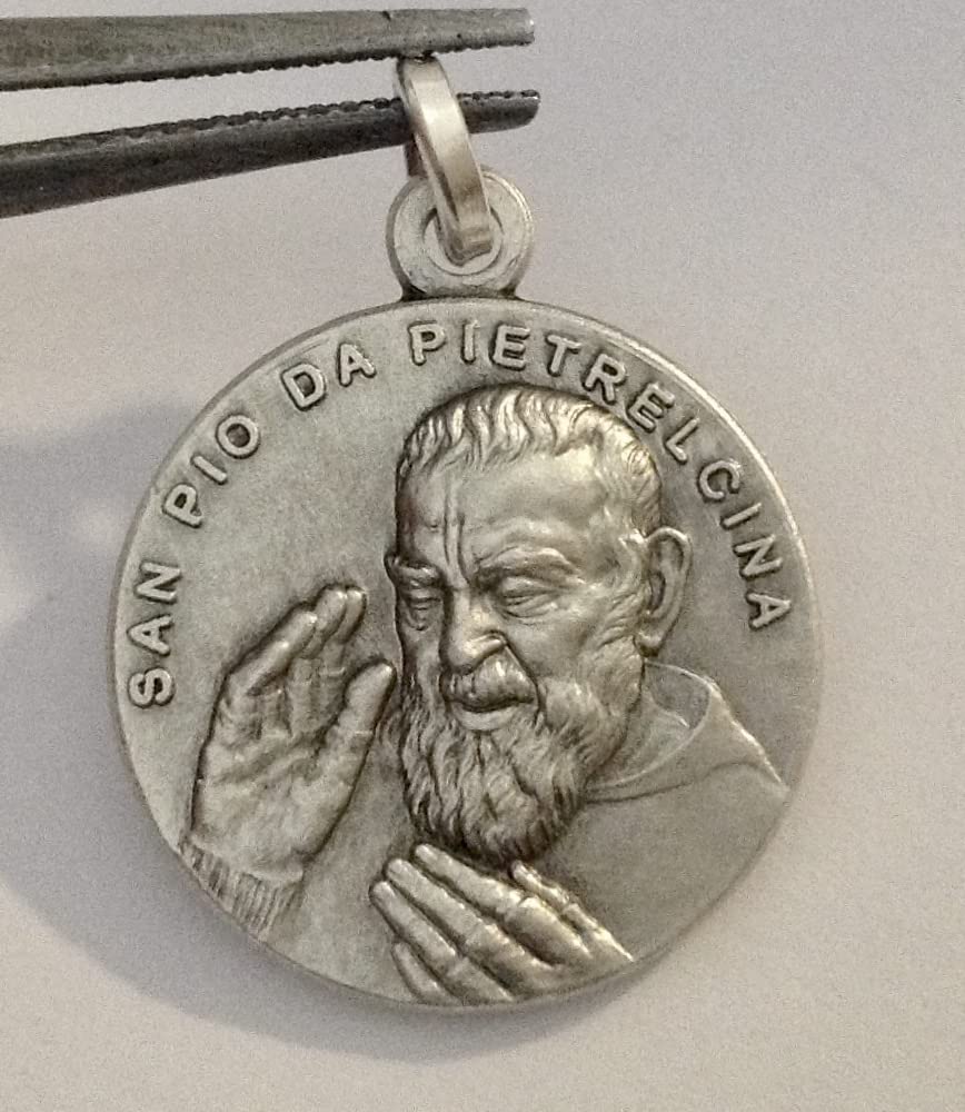 I G J Medalla de San Pío de Pietrelcina (Padre Pio) de Plata de Ley 925 - Fabricada en Relieve