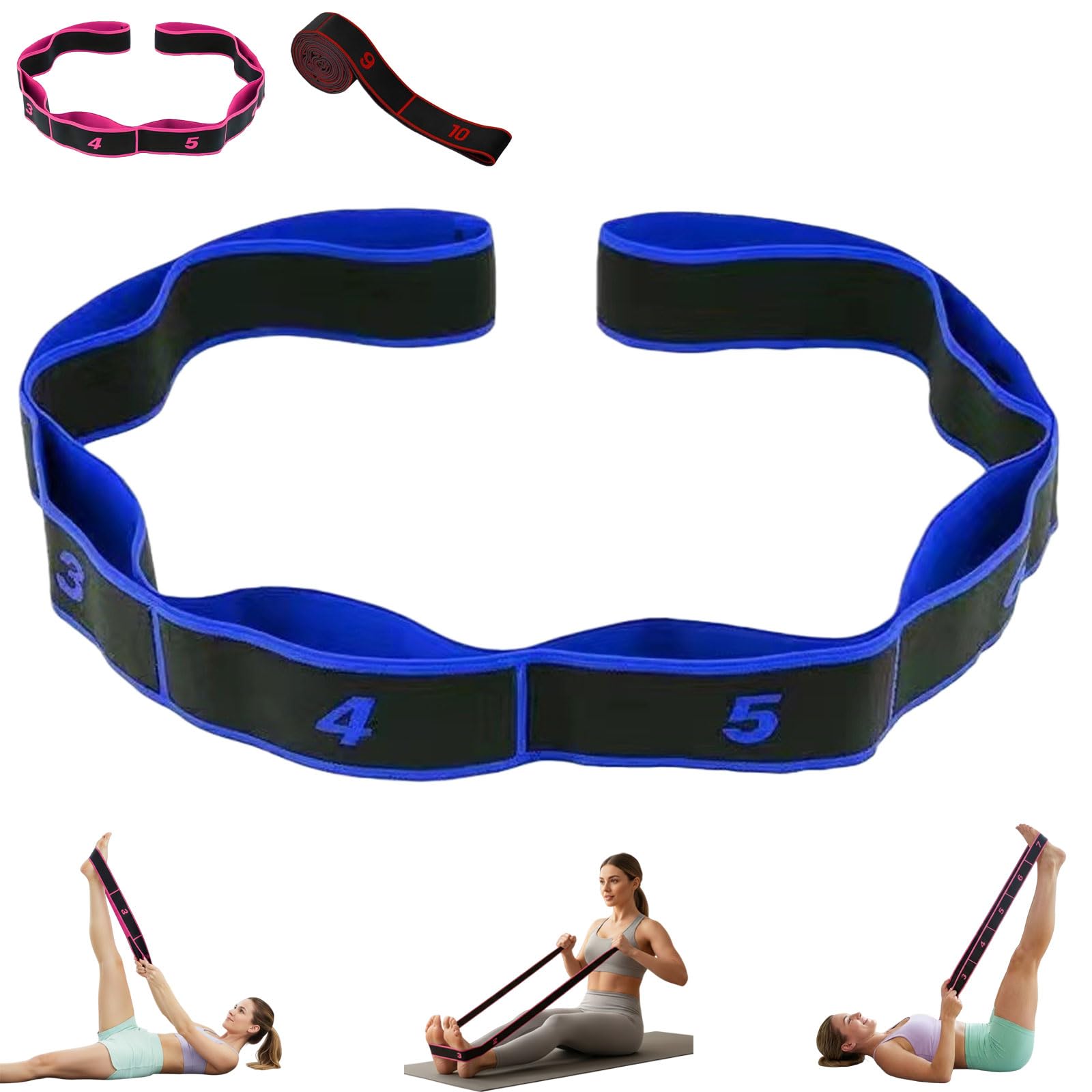 Fitness Resistance Band for Stretching and Yoga, Adjustable 8/10-Segment Multi-Loop Resistance Bands, Yoga Bands for Stretching, Daily Mobility & Gentle Home Exercise (Blue)