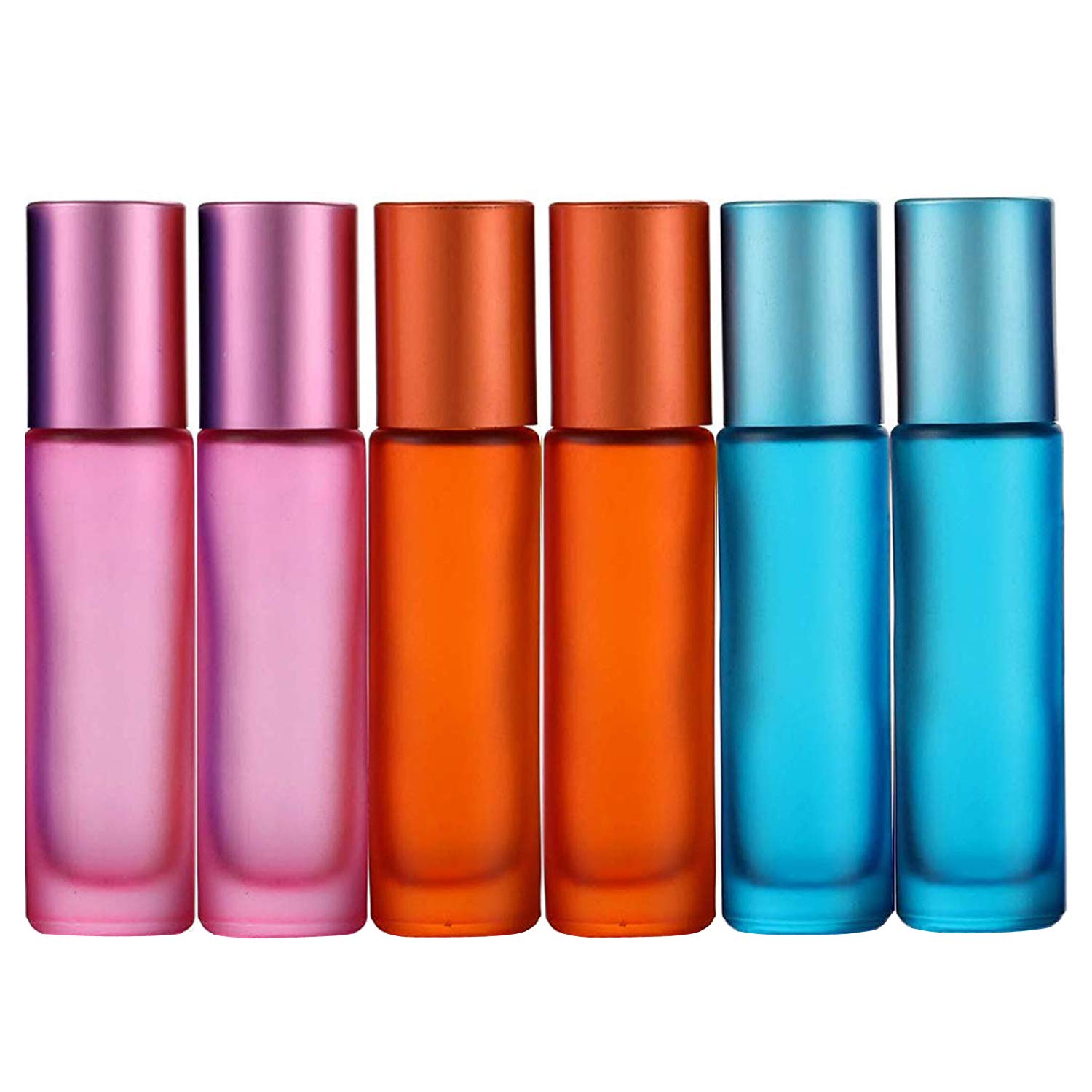 Jamhoodirect Blue, Orange, Pink 6Pcs, 10Ml Essential Oils Roller Bottles, Empty Refillable Colorful Frosted Glass Roll On Bottles With 1 Opener & 1 Dropper, Perfect For Aromatherapy, Fragrance, Perfume