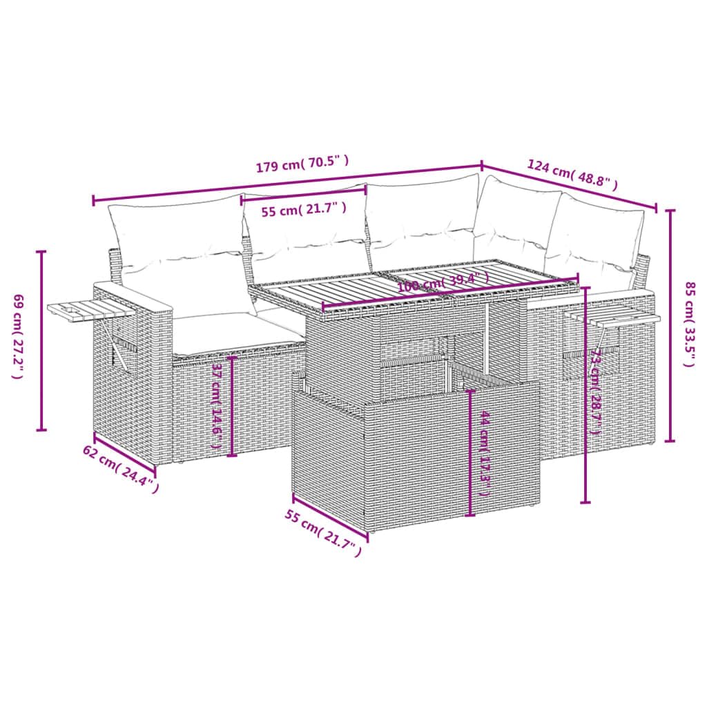 vidaXL Gartenmöbel-Set, 5-teilig, mit Kissen aus Polyrattan, Schwarz