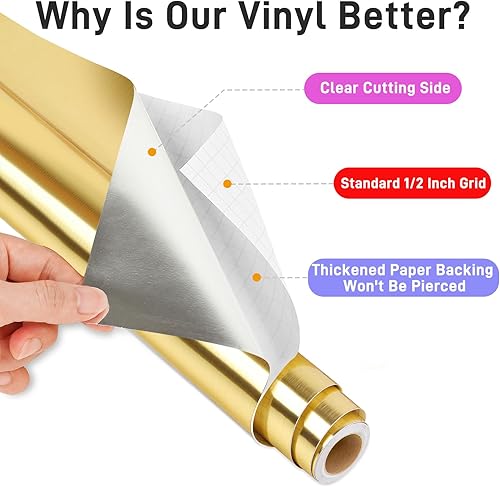 Miniatura 9 de IModeur Vinilo permanente dorado brillante para Cricut, rollo de vinilo adhesivo permanente metálico de 12 pulgadas x 12 pies, paquete de vinilo