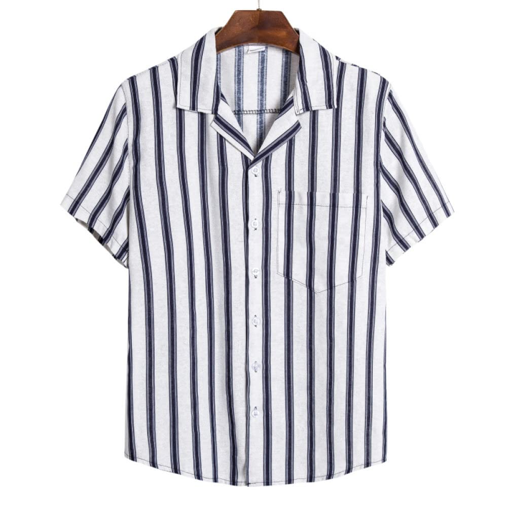 Funky Camisa Hawaiana, Camisa Hawaiana para Hombre Y Pantalones Cortos De Playa Hawaianos Conjunto De Rayas De Lino De Algodón Blanco Negro Trajes De Hawaii Camisa De Playa De Manga Corta Casual Y