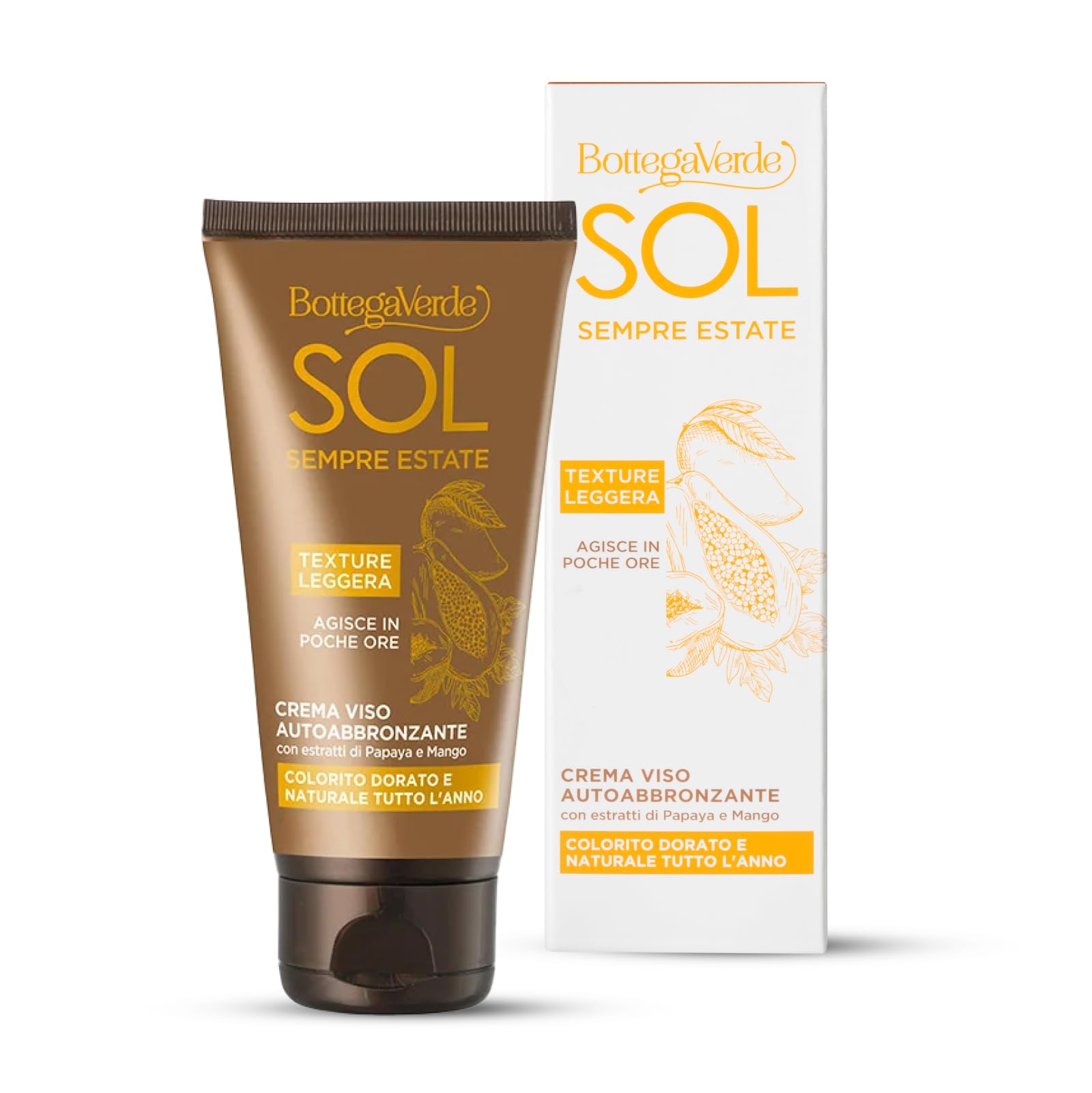 Bottega Verde - SOL Crema Autoabbronzante Viso - Effetto Naturale - Crema autoabbronzante per un colorito naturale e luminoso - 50 ml