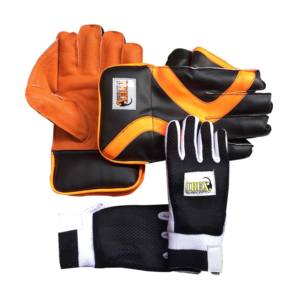 Ibex College Wicket Keeping Gloves Combo with Black Inner Gloves Wicket Keeping Gloves (Men, Orange, Black)-image-17