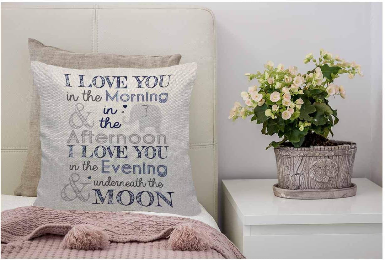 WONDERTIFY Pillow Cover I Love You in The Morning Afternoon Evening with Elephant Letter - Soft Linen Pillow Case for Decorative Bedroom/Livingroom/Sofa/Car - Cushion Covers 18x18 Inch : Everything Else