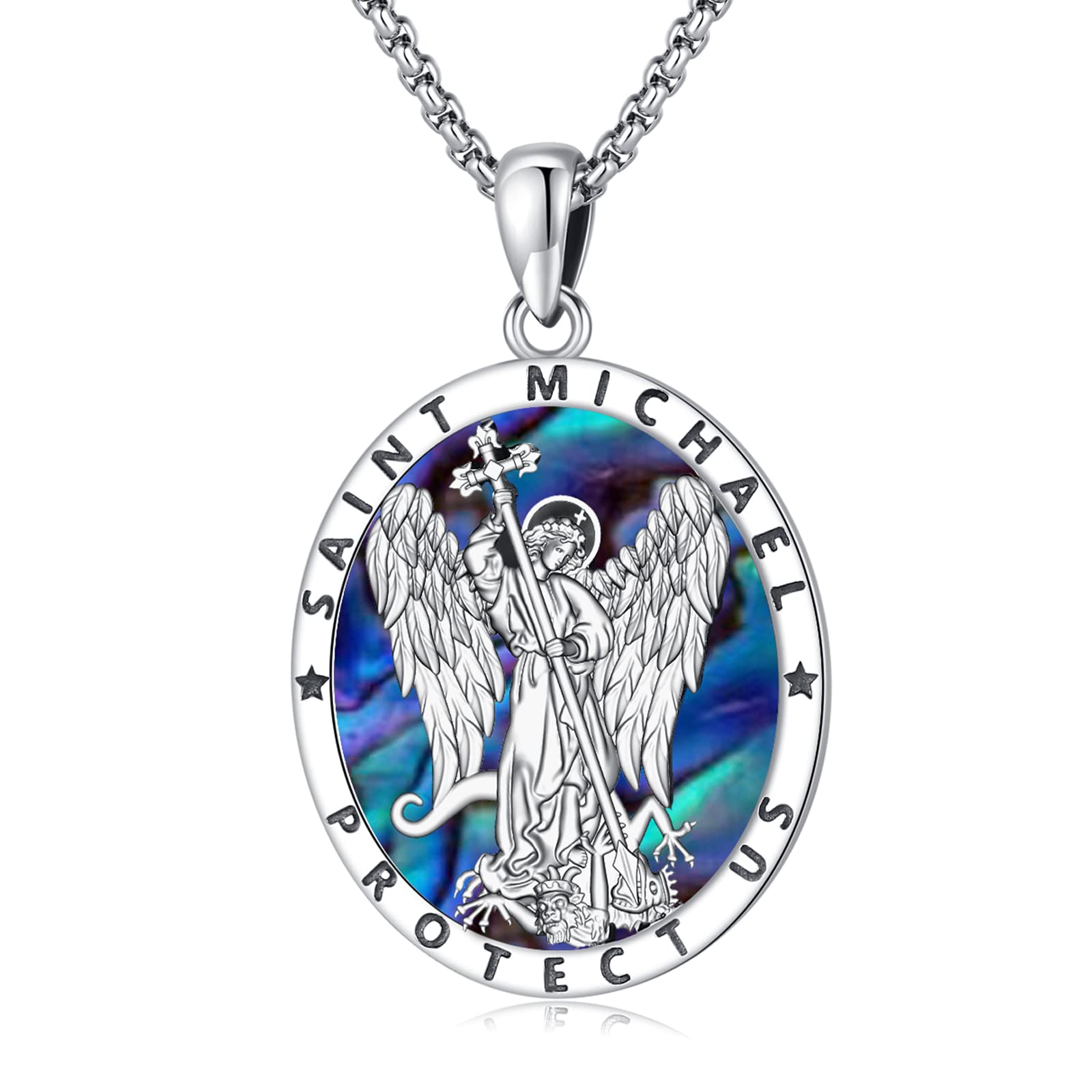Eusense Collana San Cristoforo/San Michele/Crocifisso/San Benedetto/Vergine Maria in argento 925 con ciondolo patrono religioso gioielli cattolici protezione amuleto per uomini e donne