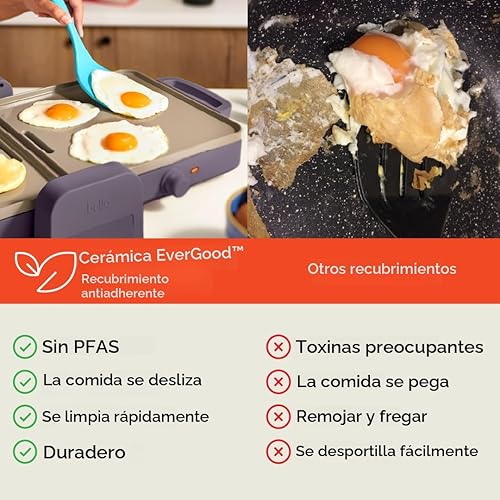 Miniatura 7 de BELLA Plancha de 10"x 20" de cerámica plegable y con almacenamiento, doble temperatura, apta para cualquier cocina, revestimiento antiadherente