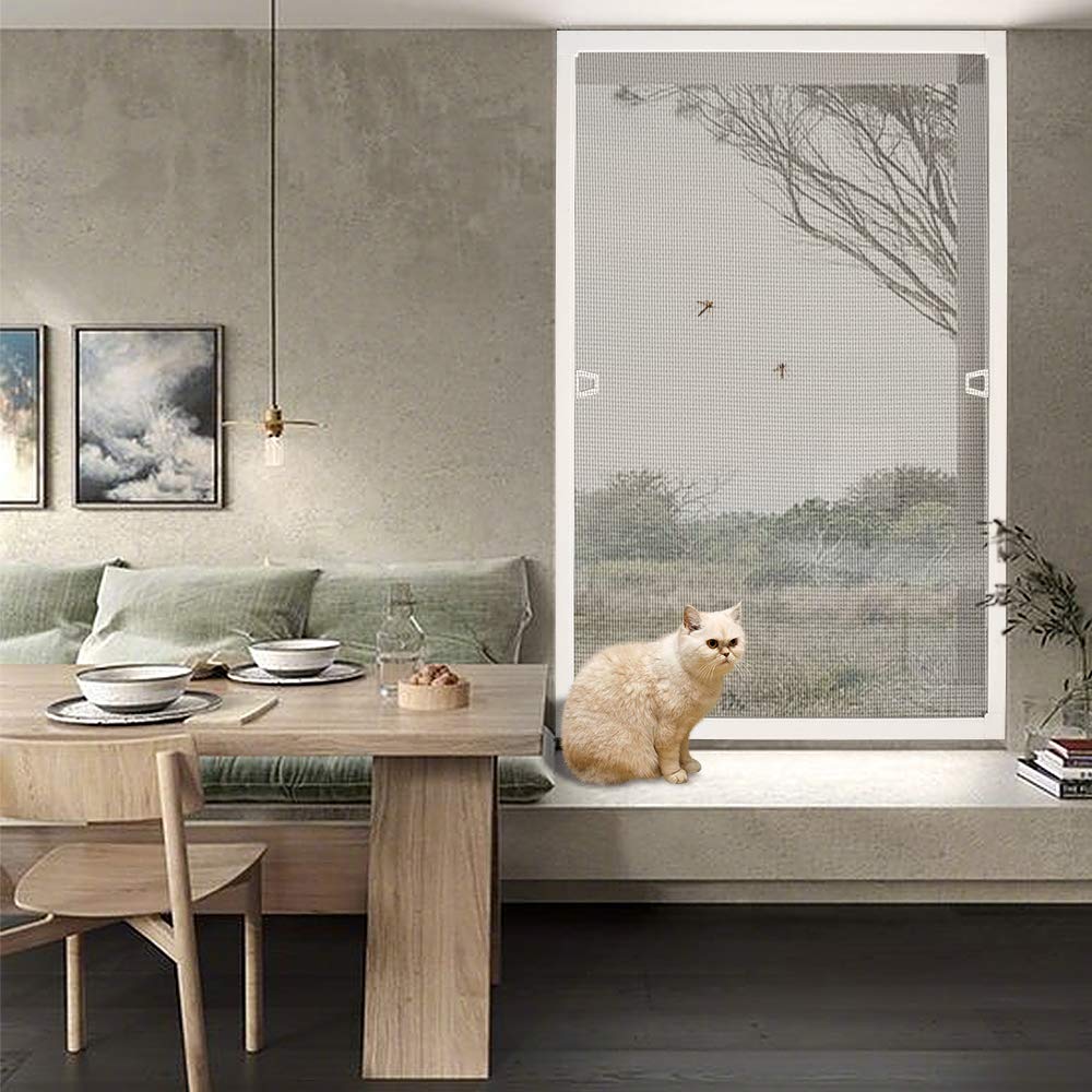 Moustiquaire pour fenêtre sans perçage - Avec cadre en aluminium - Pour balcon et terrasse - 100 x 120 cm - Blanc