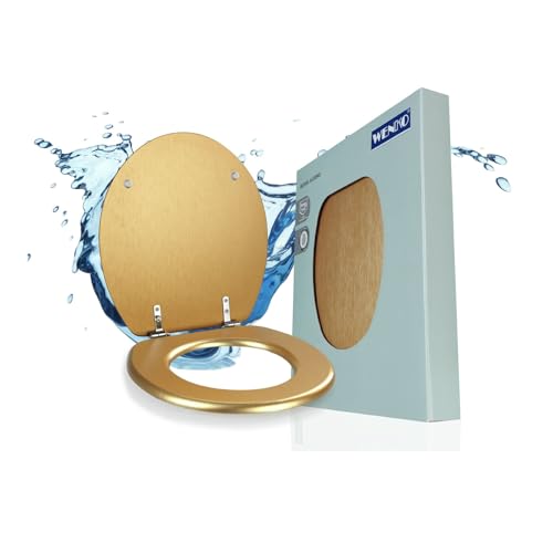 WENKO Abattant WC Mod. Aldeno or mat | Siège WC en MDF FSC doré avec fixation en acier inoxydable | Design élégant et résistant à l'humidité |...