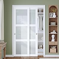FINOSEN Preassembled 48x80 Sliding Closet Doors Double 3-Lite Frosted Glass Bypass with Hardware White