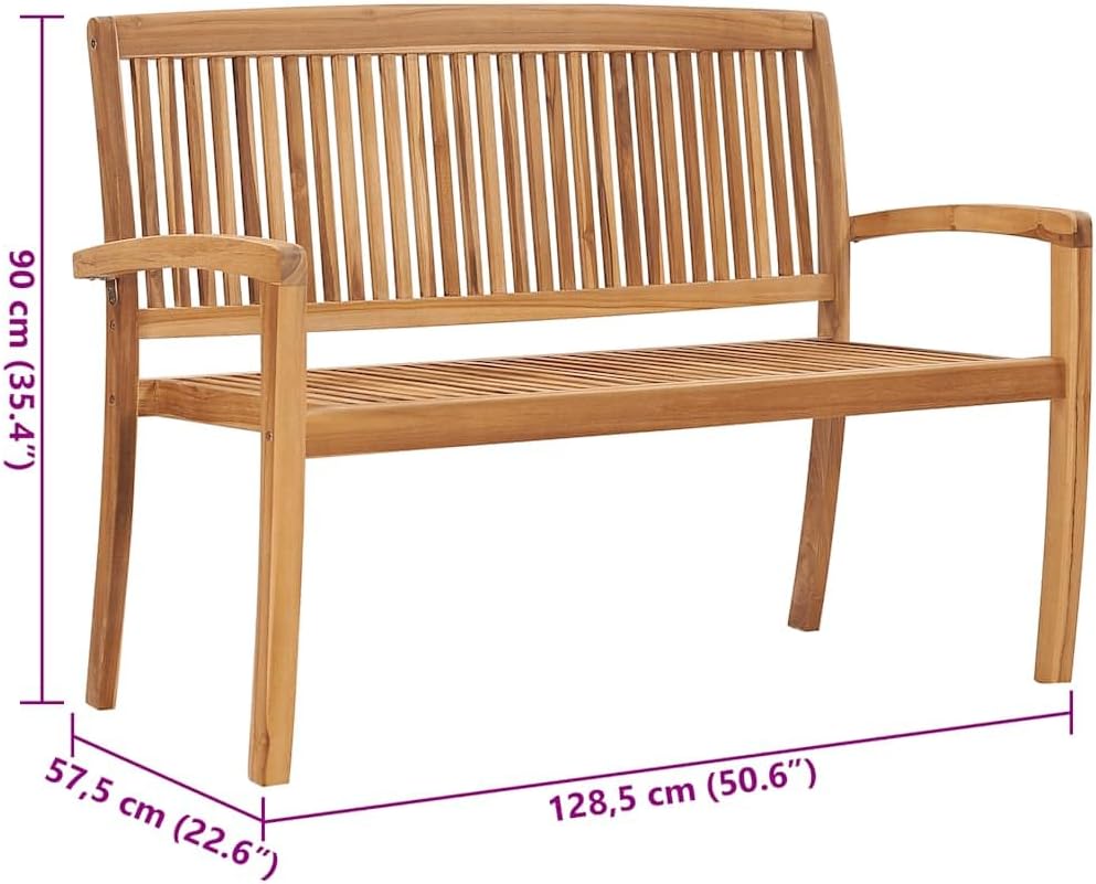 Garden Bench Teak Solid Teak, Polyester 50.6 in Wide Stackable,Solid Teak Wood Outdoor Garden Bench for Two Comfortable&Durable with Cushion Balconies, Backyards&Terraces Patio Furniture
