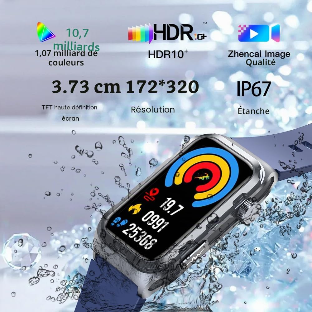 Montre Connectée ECG Homme Femme, 1,47" étanche Smartwatch avec Pression Artérielle, SpO2, Fréquence Cardiaque, Rappel de Message et d'appel pour Android iOS